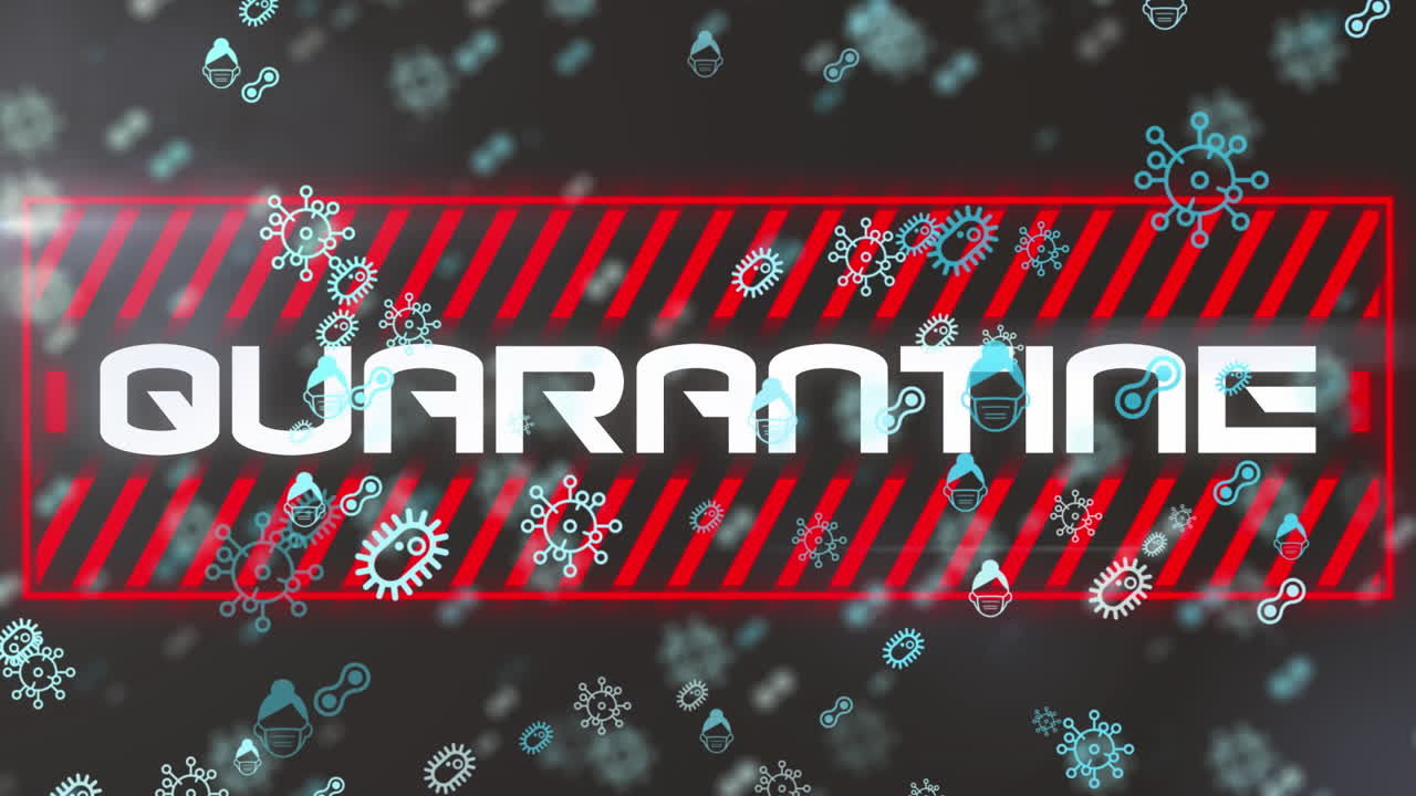 animación del texto de cuarentena sobre los iconos de covid19