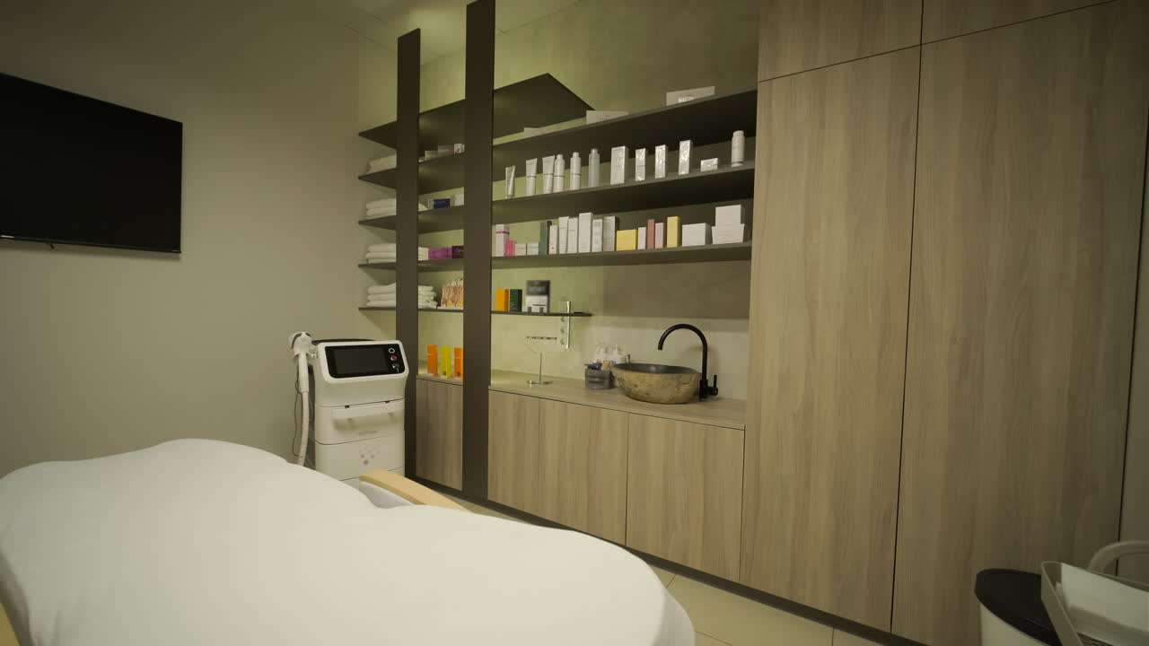 Moderna sala trattamenti vuota in una spa o clinica estetica