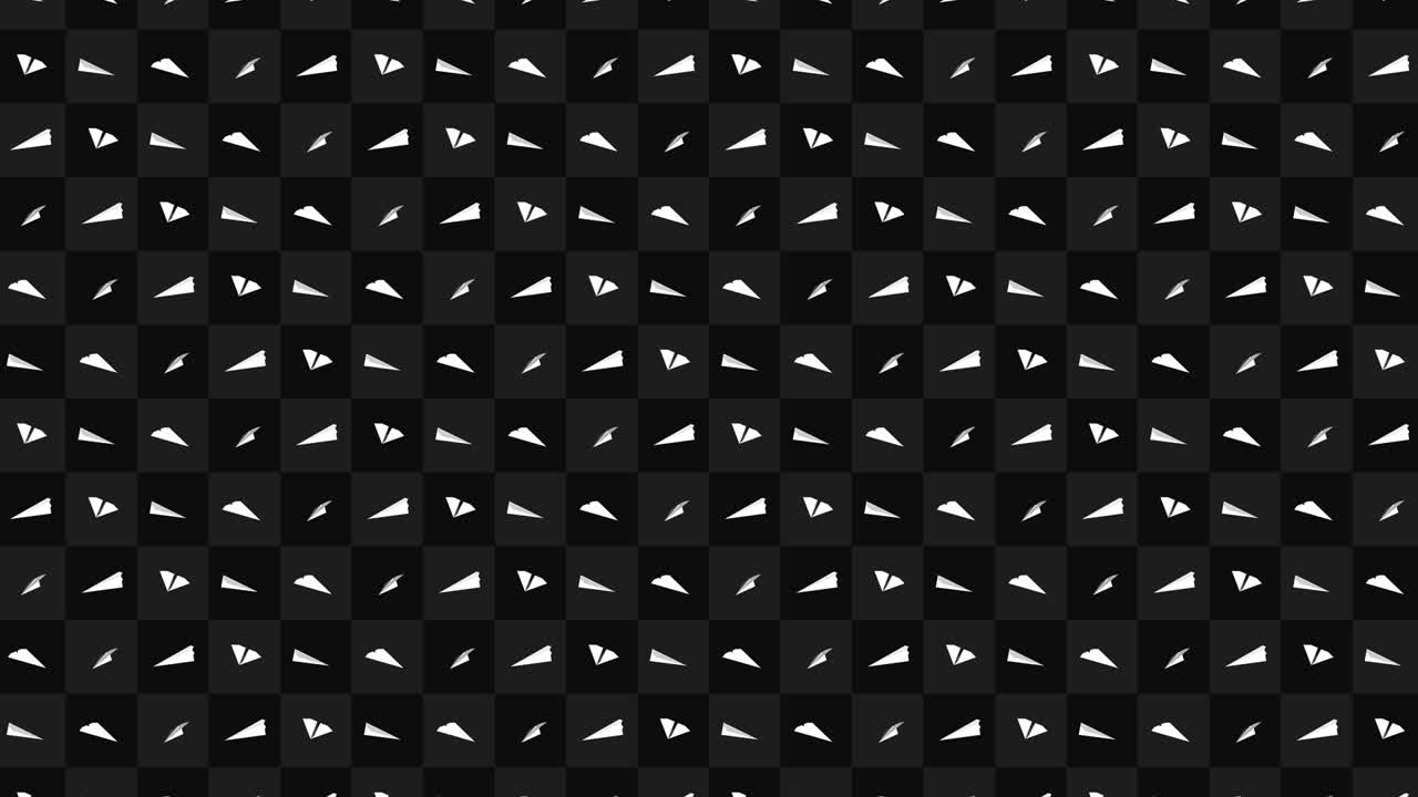 Handmade paper plane collection. Loop animation of flowing white paper plane on black background. Business connection concept. Origami airplane flying.
