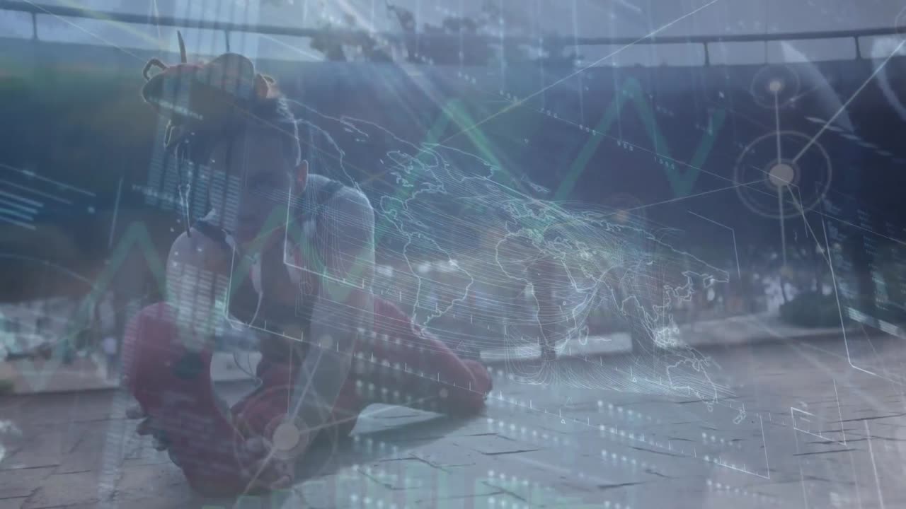 디지털 스크린에서 아프리카계 미국인 여성이 는 데이터의 애니메이션