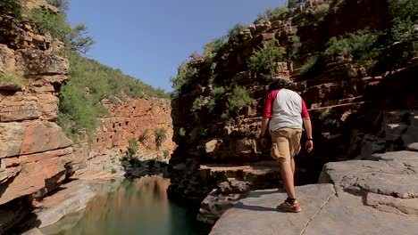 un hombre caminando en la naturaleza