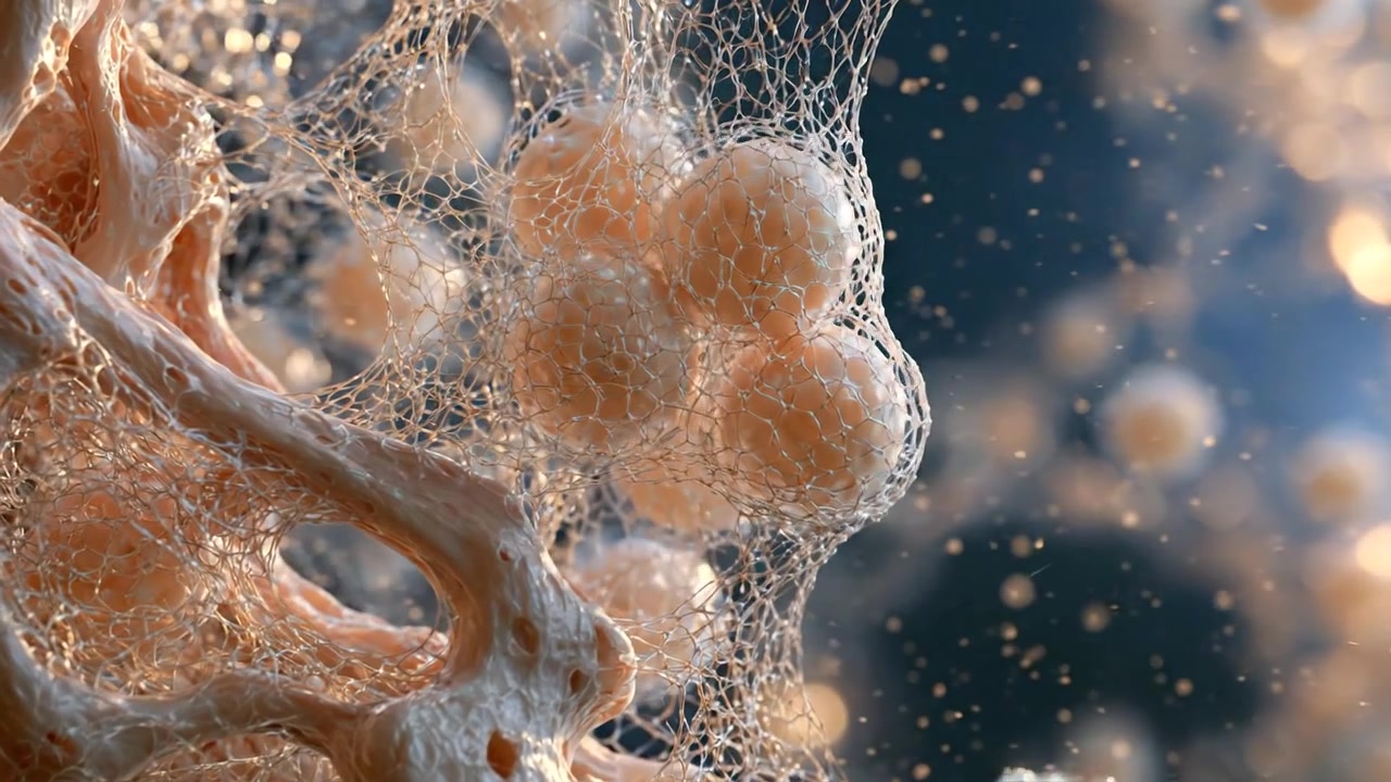 Mikroskopisk visning av biologiske celler med et fibrøst nettverk