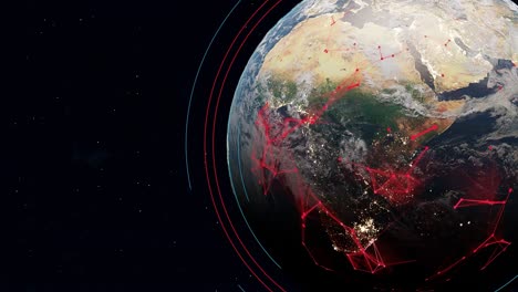 planet earth globe with animation of electromagnetic connection big city pollution data wifi internet