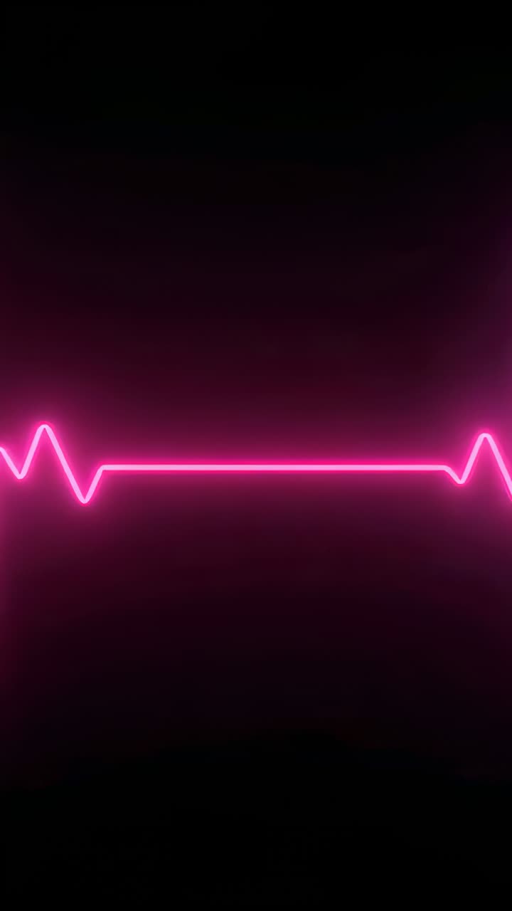 Vertical video: Glowing neon magenta line smoothing spikes while playback starting on dark screen