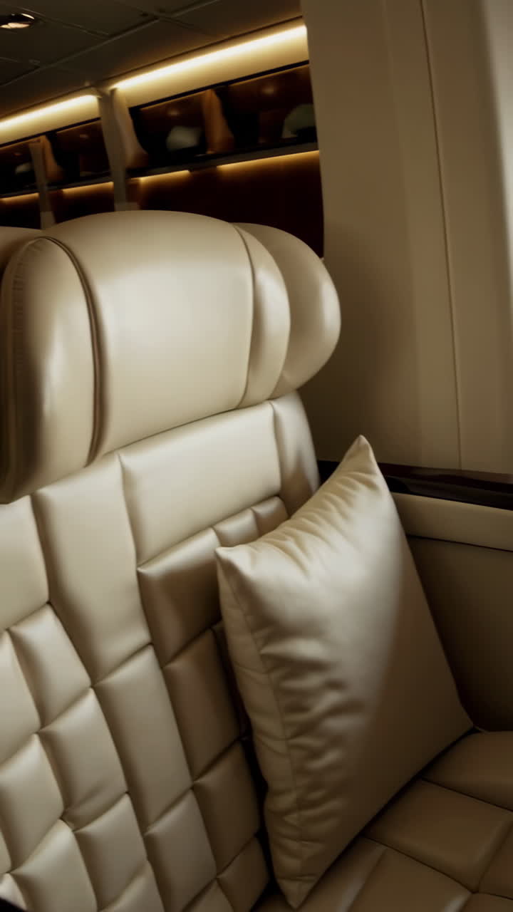 Luxurious Private Jet Interior with Plush Leather Seating