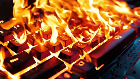 a close up of a burning keyboard on fire