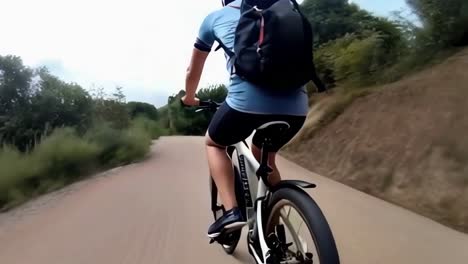 athletes ride bicycles in a park, pedaling along a scenic forest trail.