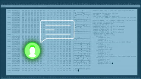 animation of ai chatbot icon, digital data processing over computer screen