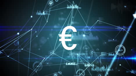 animation of euro over connections on green and black background