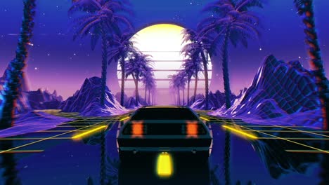 80s retro futuristic sci-fi seamless loop. vj landscape with vintage car