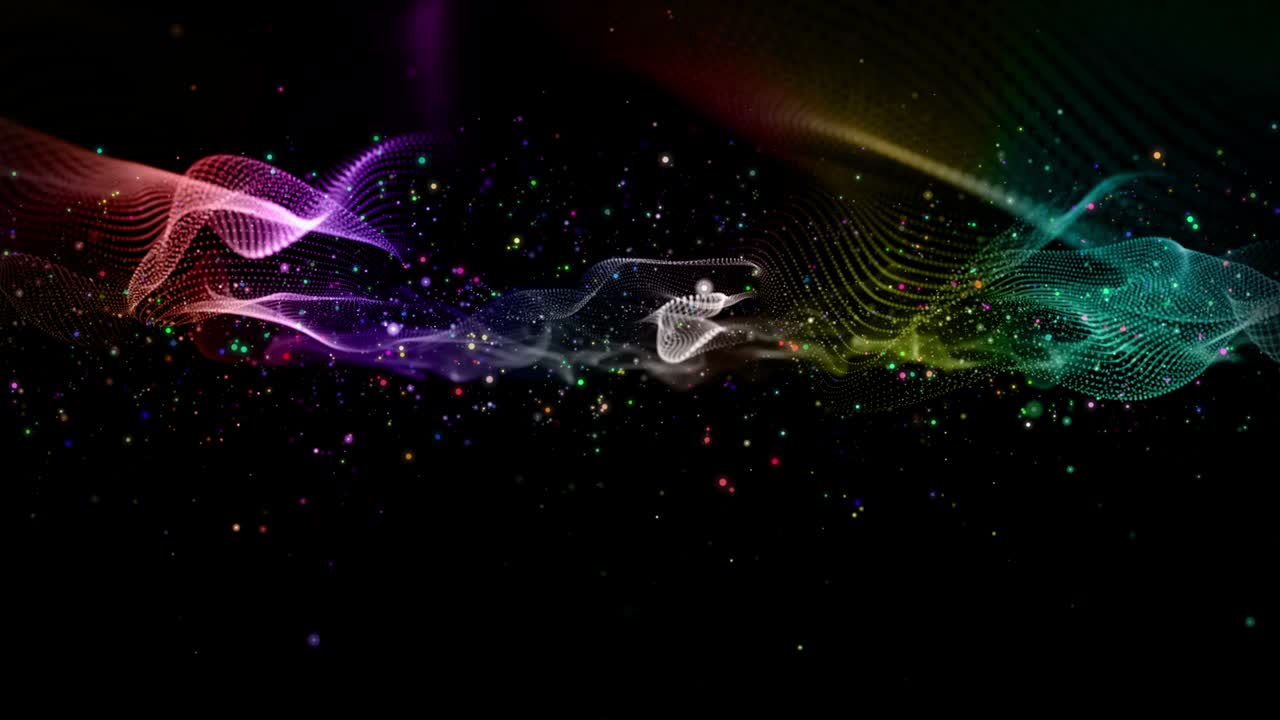 Futuristic animation with colorful wave object and glitter particles in slow motion, 4096x2304 loop 4K