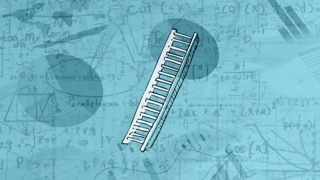 Animation of ladder over math formulas on blue background