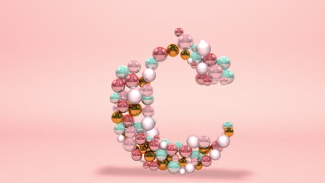 letter c made of beads, glass balls, pastel pearls, crystal jewels and gold