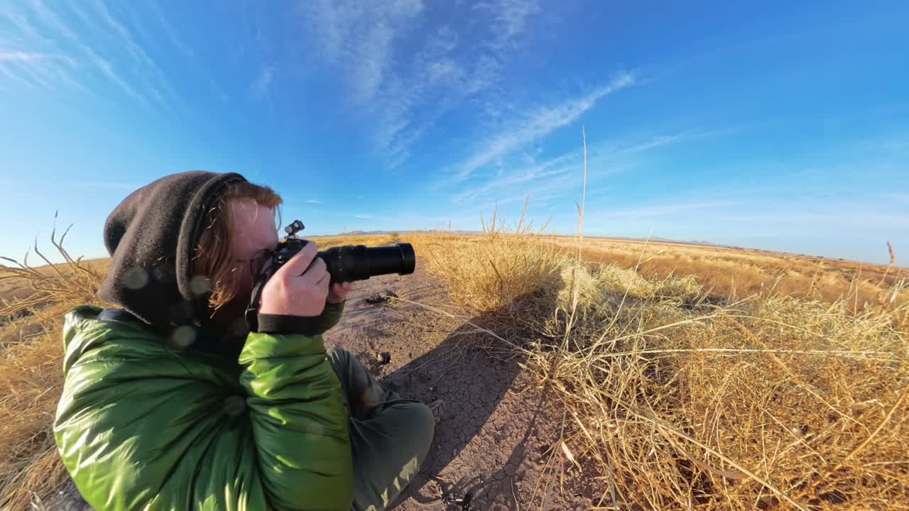 Hyper lapse of photographer in Arizona Grasslands.