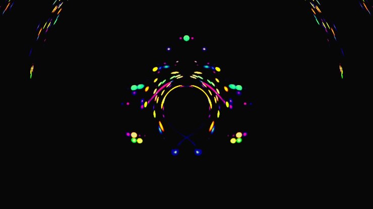 forma rotonda animata di luci lampeggianti multicolori, su uno sfondo nero
