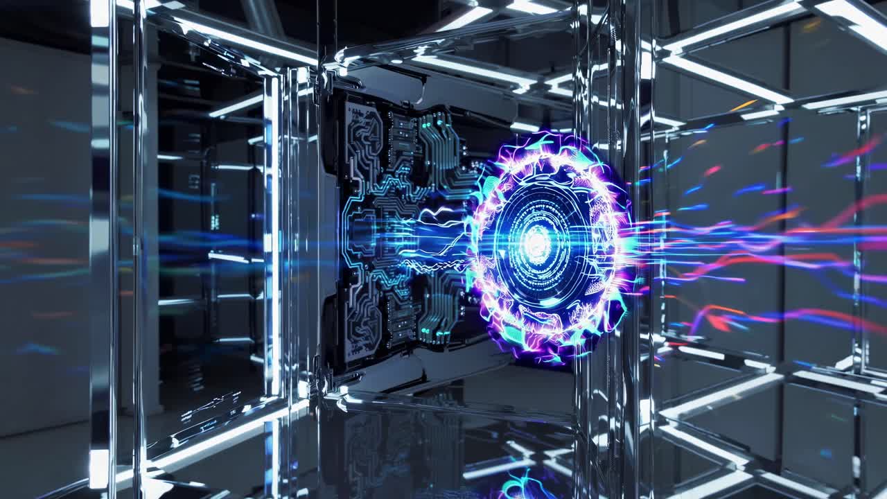 Abstract Futuristic Technology Tunnel with Glowing Energy