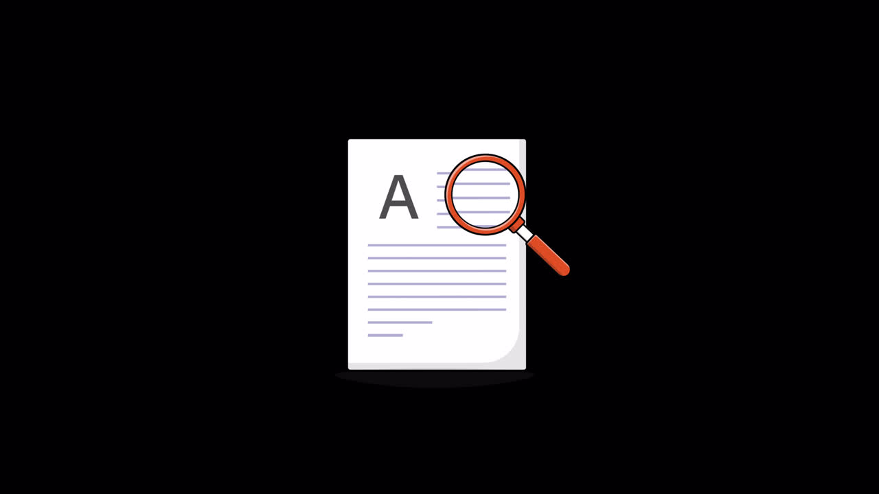 Magnifying Glass Scanning Document Text on Black Background