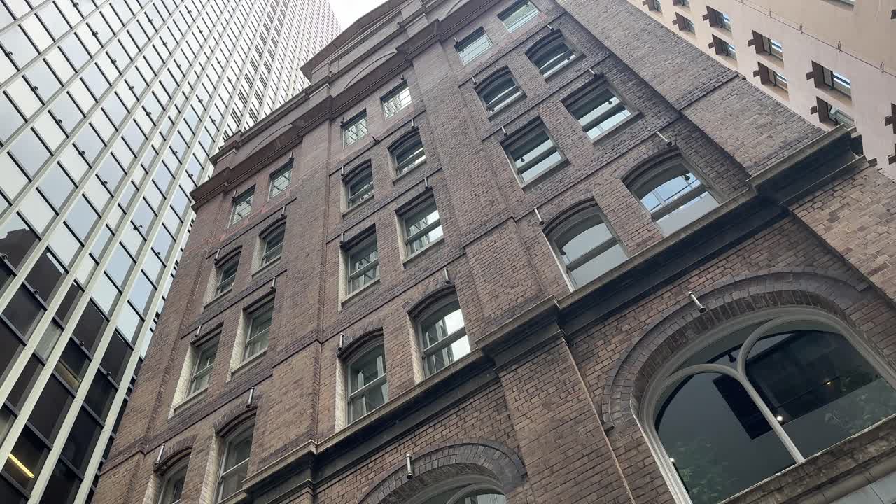 Sydney stone building oblique low angle arched windows