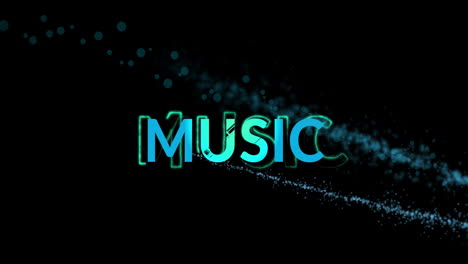 animation of blue music text and light trail on black background