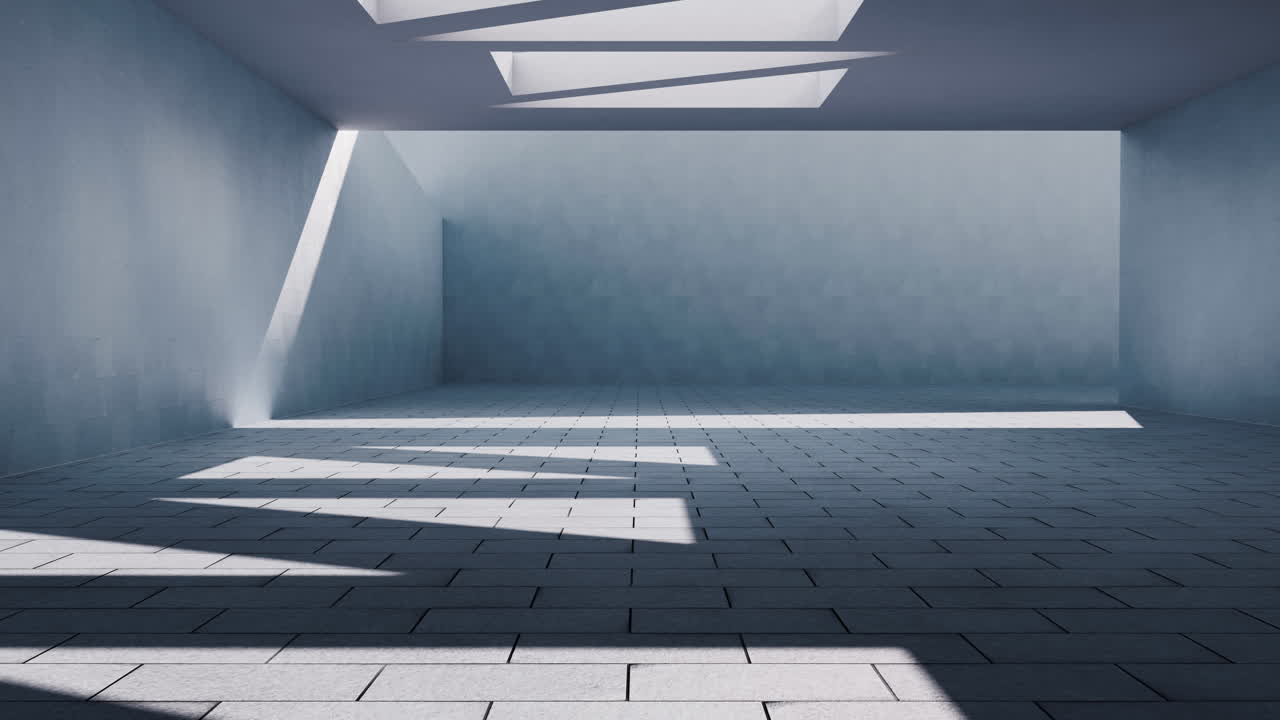 Betongebäude mit einfallendem Sonnenlicht, 3D-Rendering