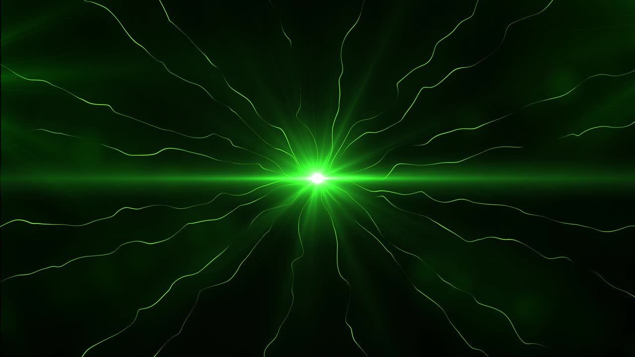 Green glitter light circle, sparkling shine glow oval with light waves flow in space forming light rays