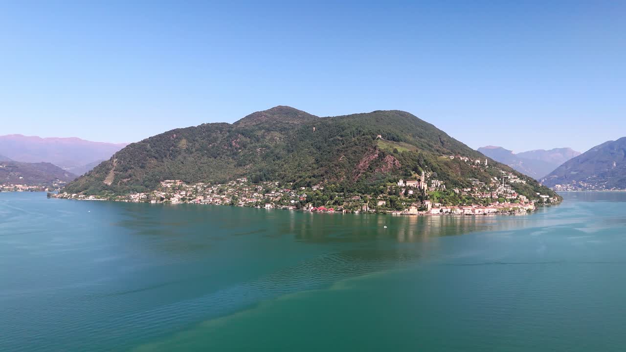 Drone view of Morcote from Lake Lugano (1of2)