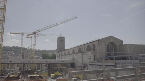 construction site of stuttgart main station, view of cranes
