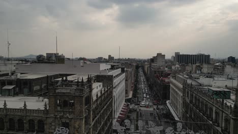 drone video, 20 de noviembre avenue, mexico city's historic downtown