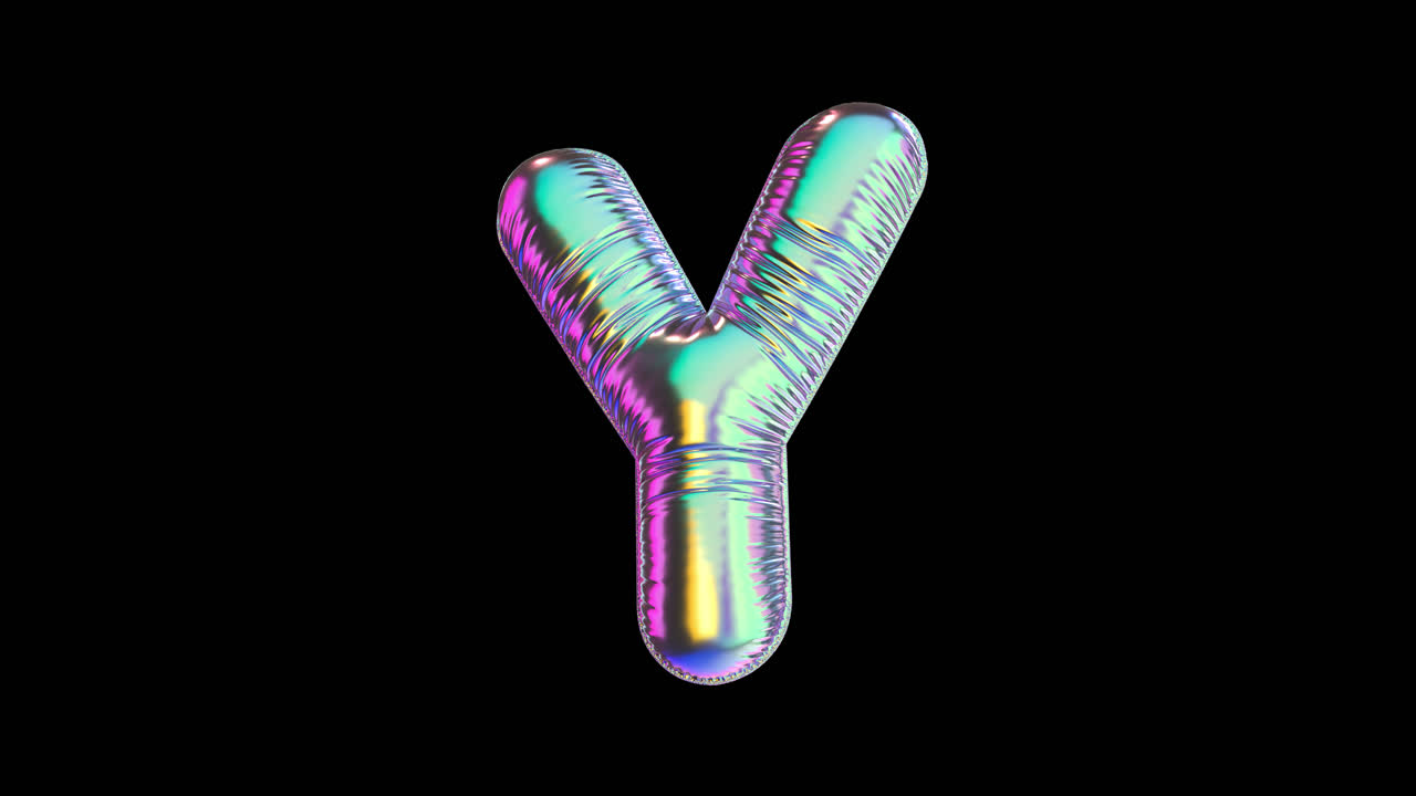 Rotating Iridescent Balloon Letter Y on Black Background