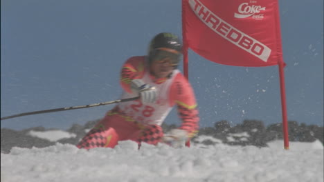 a man navigates a down hill slalom course