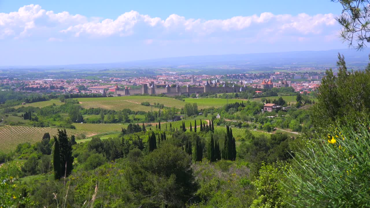 카르카손 프랑스의 아름다운 성 요새의 먼 전망