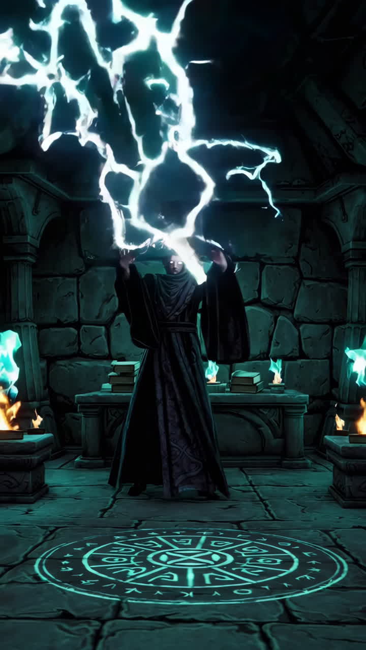 Dark Mage Casting Lightning Spell in Dungeon