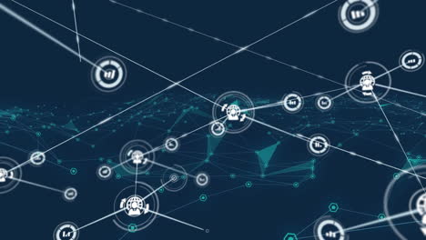 animation of network of connections with digital icons on blue background