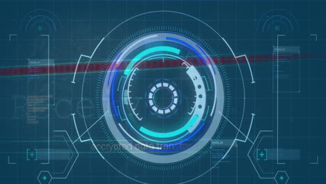 animation of scope scanning and data processing on blue background