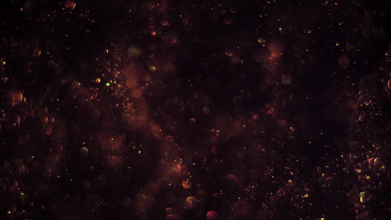 fondo oscuro abstracto con movimiento caótico de burbujas brillantes de oro verde. rotación de bolas, movimiento browniano molecular abstracto.