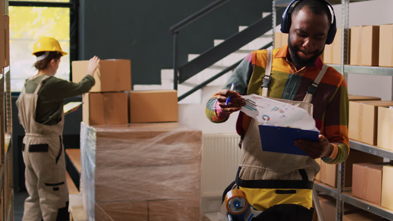 trabajadores del almacén comprobando el inventario