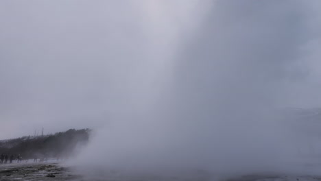 wide-angle of a beautifull geyser erupting 2 times in iceland in january