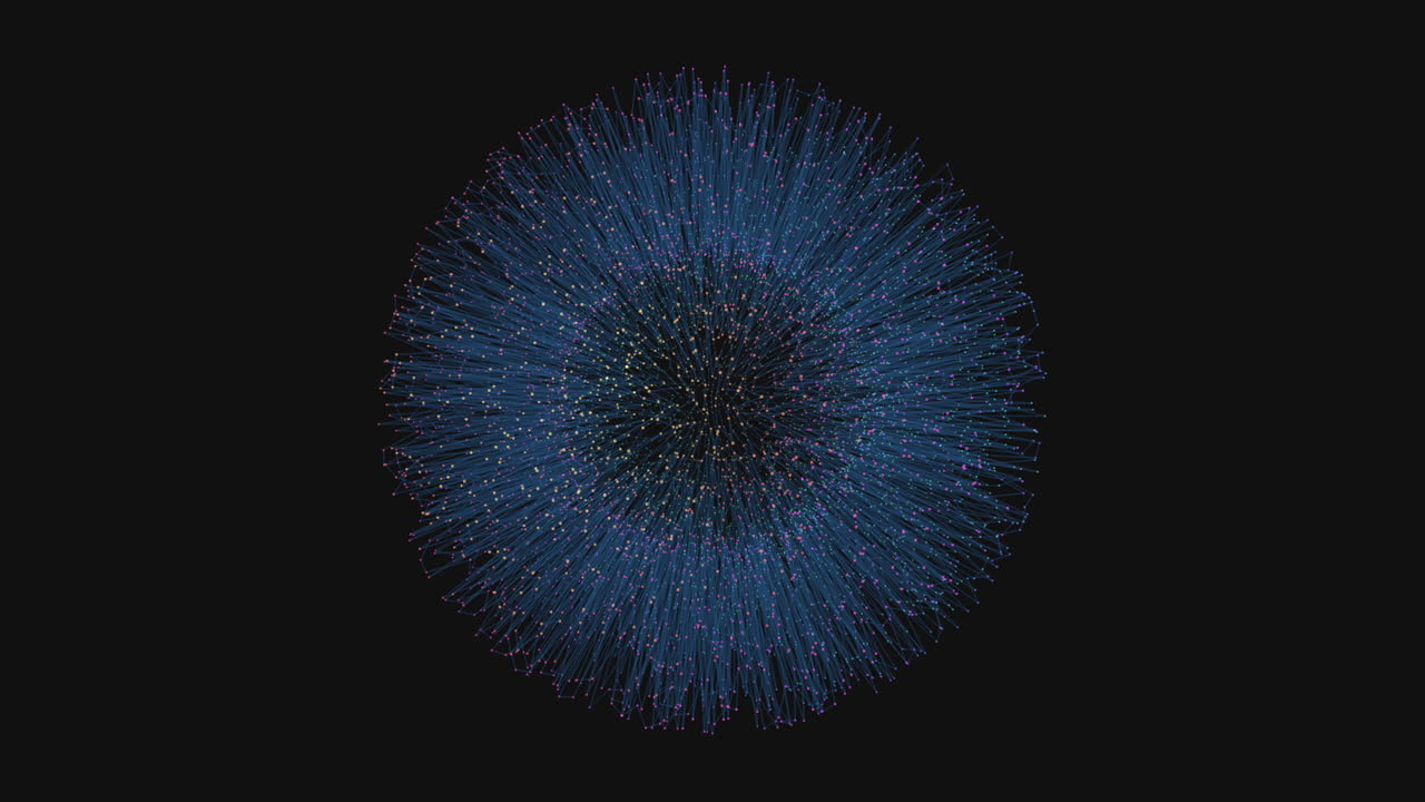 puntos y líneas de arco iris de neón en movimiento en el espacio oscuro