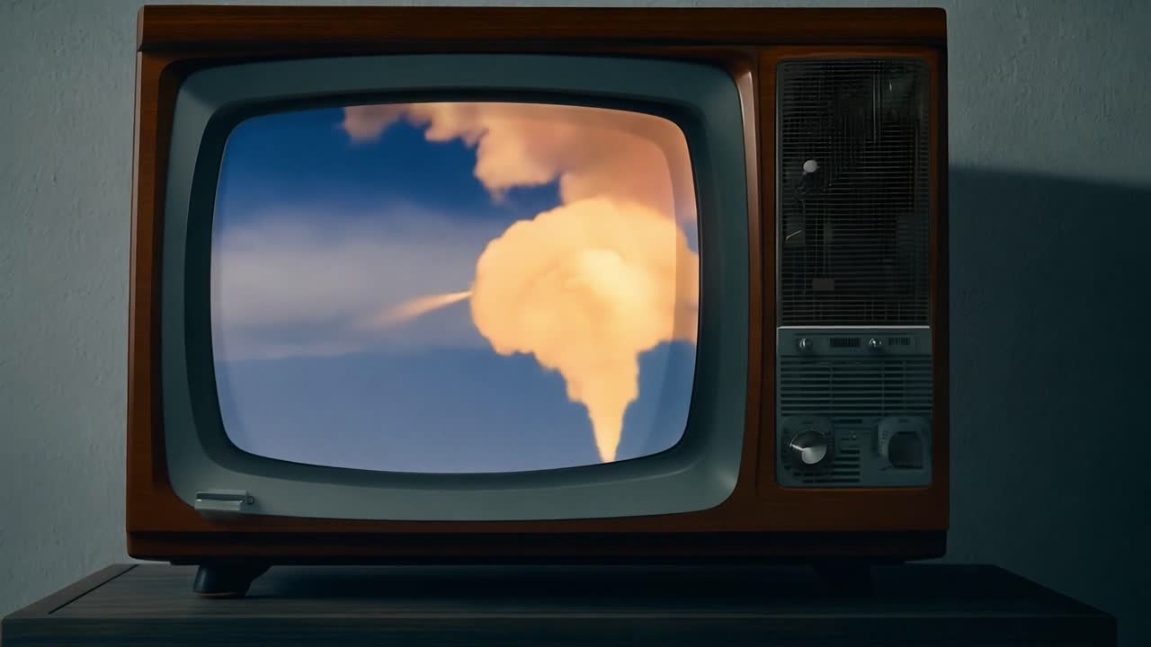 Una televisione vintage con uno schermo bianco luminoso.