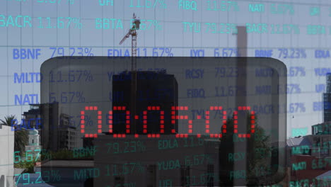 animation of financial data processing over timer and city