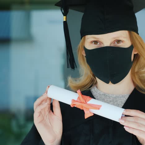 a female university graduate holds a diploma