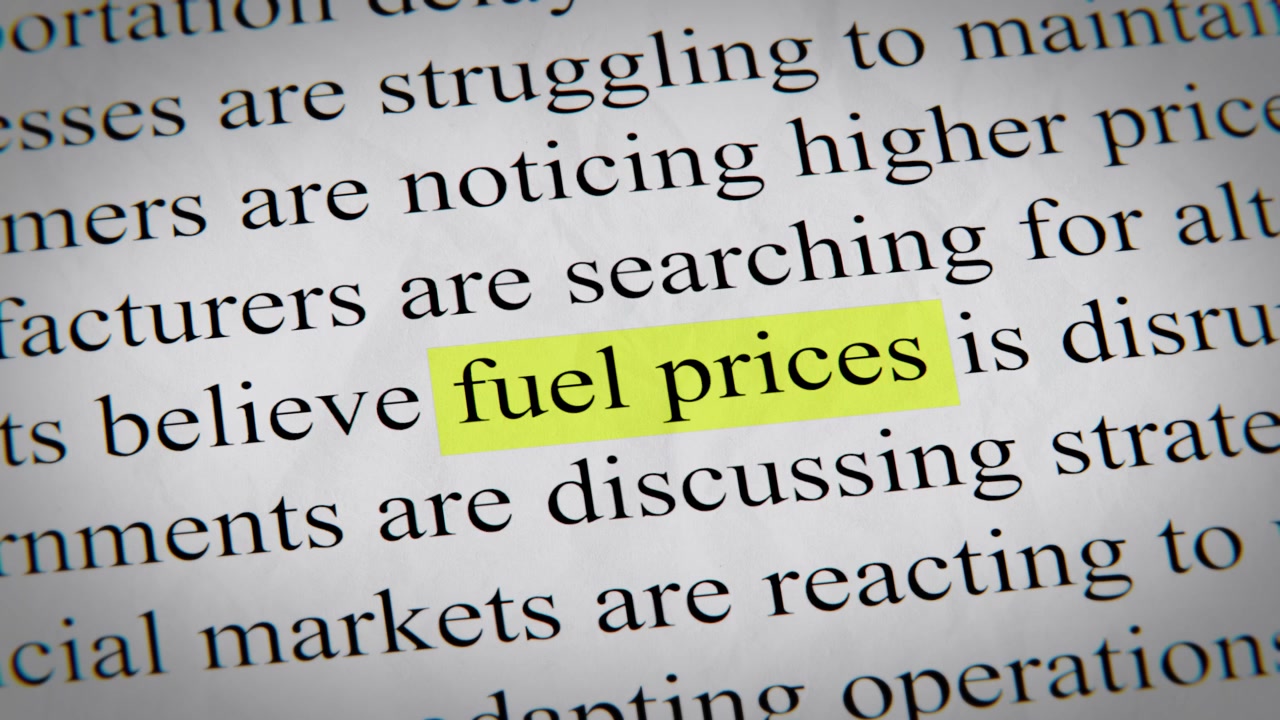 Minimal cinematic editorial fuel prices text animation designed for documentary, economic, technology, and news-related storytelling.