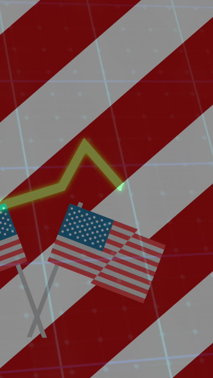 Animación de banderas estadounidenses con estadísticas y procesamiento de líneas