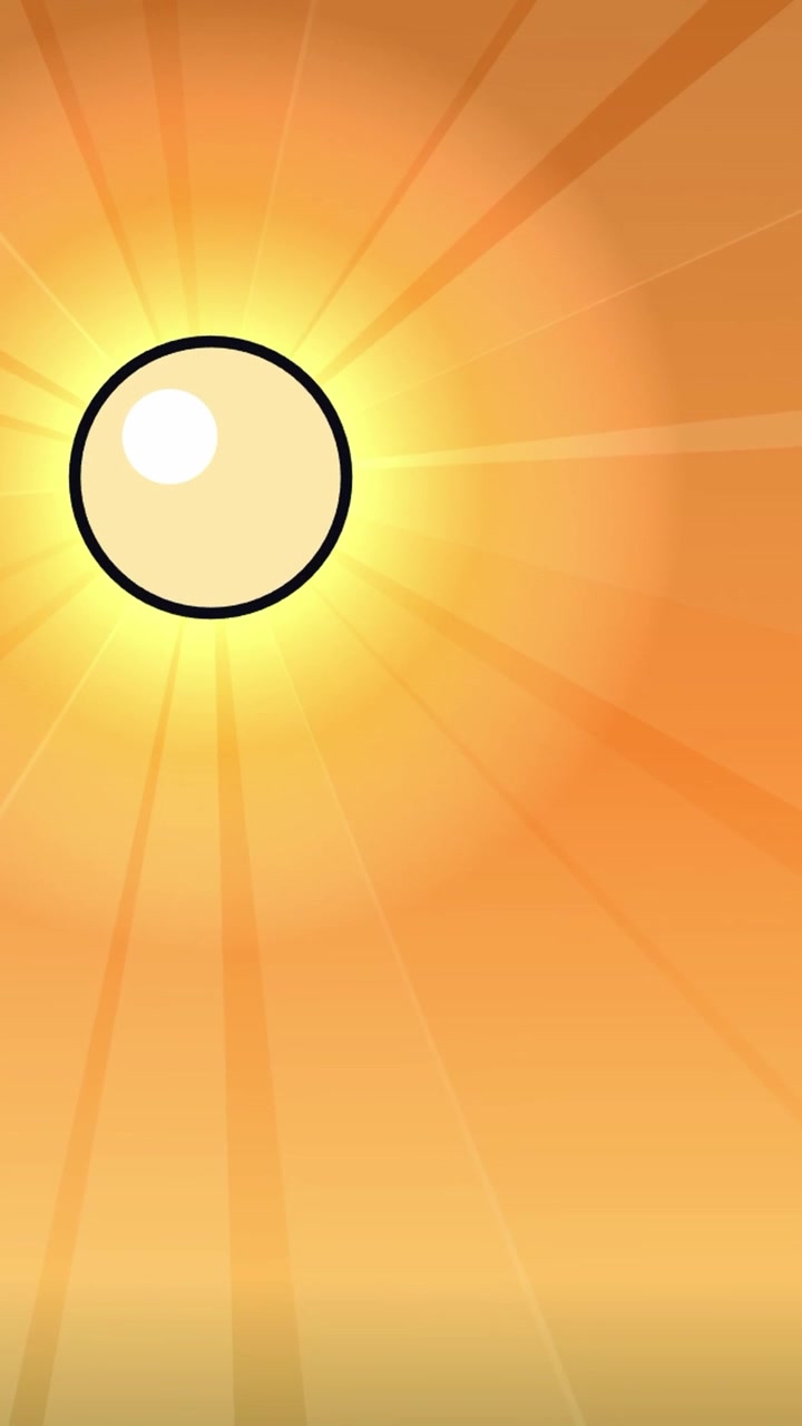 Vertical anime style sun floating and hovering on left side with moving background, seamless loop