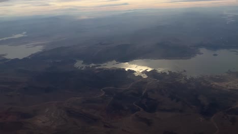 aerial of lake in nevada red rocks