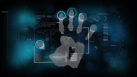 animación del procesamiento de datos sobre la huella de mano biométrica