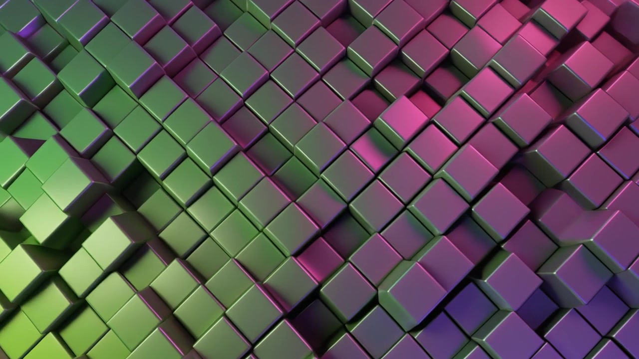 Abstract 3D Animation of Moving Metallic Cubes with Gradient Lighting