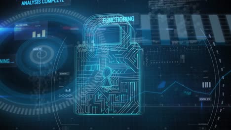 animation of digital screen with data and digital padlock
