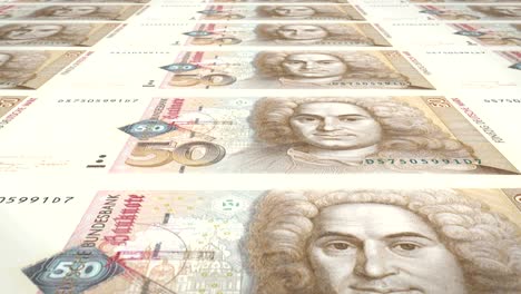 billetes de cincuenta marcos alemanes de alemania occidental que ruedan, dinero en efectivo