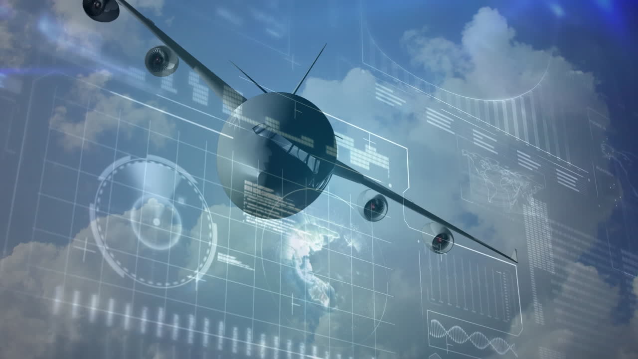 анимация глобальной сети соединений с самолетом в фоновом режиме